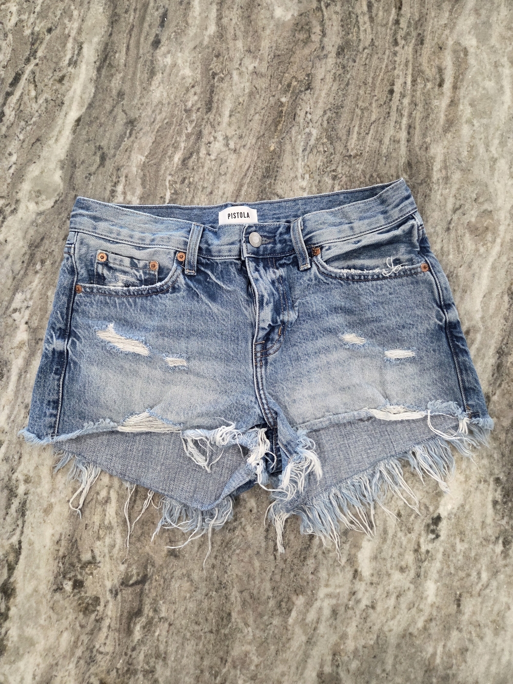 Pistola Gigi Light Blue Distressed Denim Cutoff Jean Shorts Sz 26